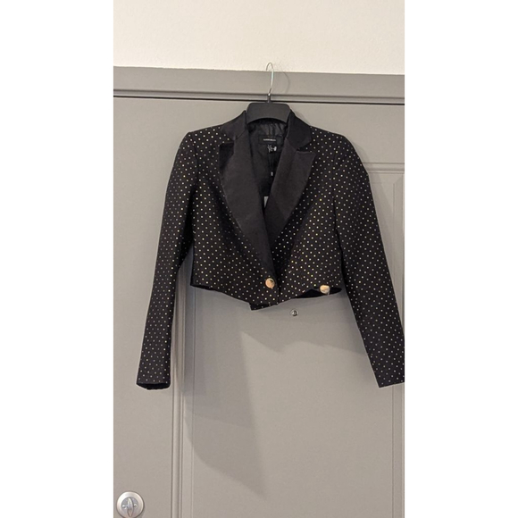 Karen Millen Jackets & Blazers - Women's Karen Millen Black & Gold Polka Dot Cropped Blazer US 4